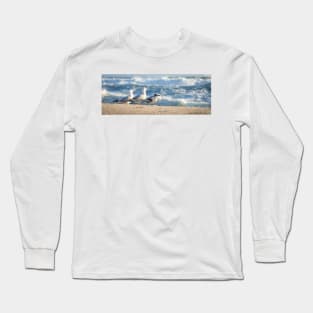 Birds on beach. Juvenile white-fronted tern injured on beach and surrounded by seagulls perhaps to offer some protection. Long Sleeve T-Shirt